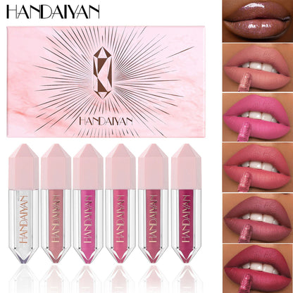 Cross-border lip lacquer lip makeup lasting moisturizing non-fading no stain on Cup gift box handaiyan6 color lip lacquer set