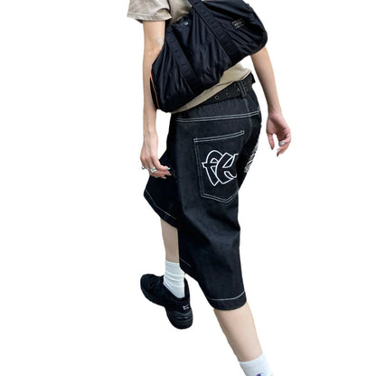 American street vibe vintage embroidered jeans for women 2025 spring and summer New loose wide leg straight cropped pants