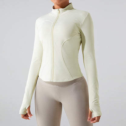 European and American autumn winter thermal velvet long-sleeved yoga jacket women's outdoor sports zipper yoga clothes Slim workout top