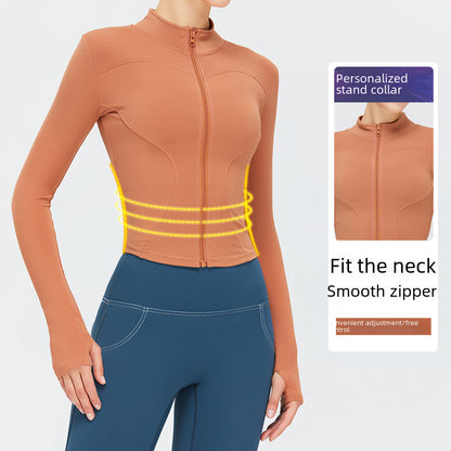 Quick-drying fitness clothes women's slim-fit sports top high elastic zipper yoga clothes long sleeve stand collar yoga jacket