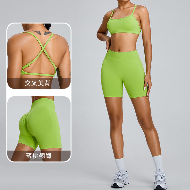 Cross-border seamless yoga clothes suit women Peach Hip Raise yoga shorts dopamine girl exercise workout outfit suit