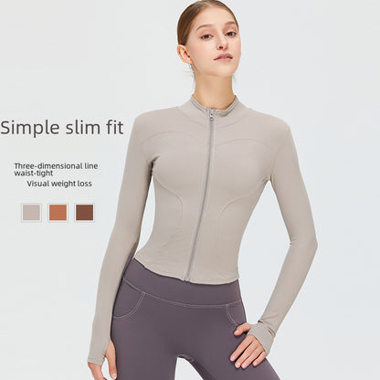 Quick-drying fitness clothes women's slim-fit sports top high elastic zipper yoga clothes long sleeve stand collar yoga jacket