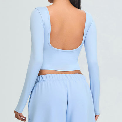 Long Sleeve yoga wear women's bare back fitness T-shirt beauty back yoga jacket outdoor sports running quick-drying sportswear