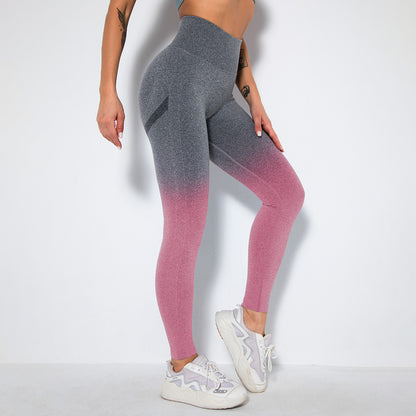 In stock! New seamless gradient yoga running fitness pants skinny hip raise sports pants quick-drying yoga pants
