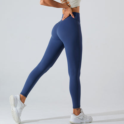 New nude feel fitness pants women's quick-drying breathable outdoor tight sports pants V waist belly contracting hip raise yoga pants outer wear
