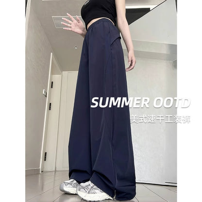 Workwear casual pants women's summer 2025 new high-waist quick-drying Sports American retro loose drooping long pants