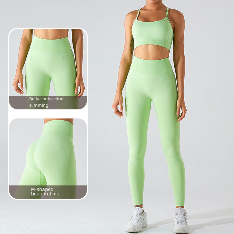 European and American new seamless yoga clothes suit women's cross beauty back exercise underwear Peach Hip Lift quick-drying yoga pants