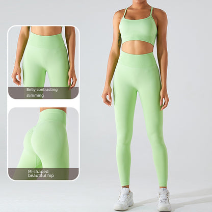 European and American new seamless yoga clothes suit women's cross beauty back exercise underwear Peach Hip Lift quick-drying yoga pants