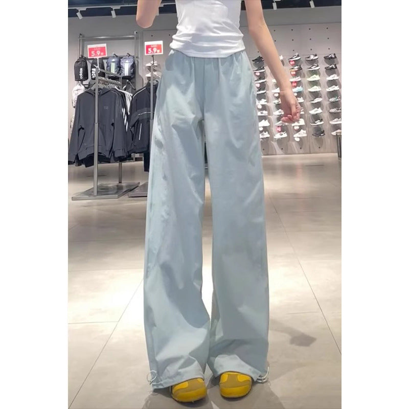 Korean style trendy workwear casual pants women's summer 2025 new cool rustling high waist straight retro wide leg sports pants