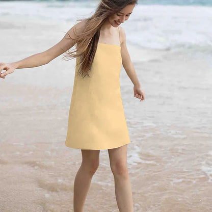 2025 summer new cotton and linen suspender skirt vacation style sleeveless tube top lace-up backless hot girl A- line dress