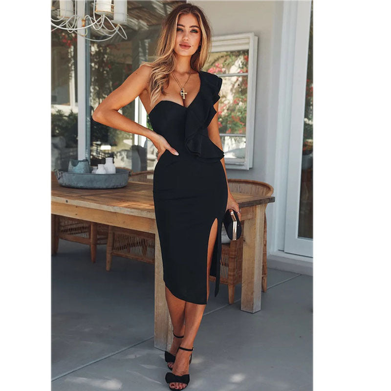 Europe and America cross border bandage one-piece dress slim-fit hip skirt summer lace black evening dress foreign trade new women's clothing