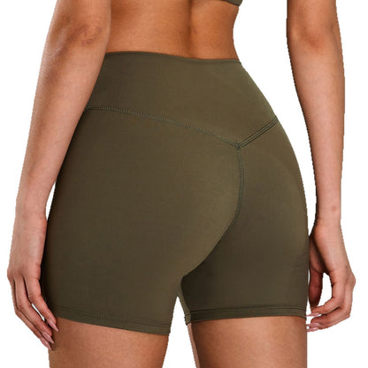 Cross-border nude feel quick-drying breathable yoga shorts women's high waist belly contracting fitness pants hip lifting running slim fit sports shorts