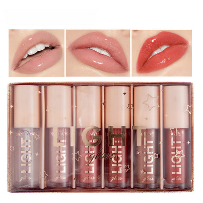 Cross-Border 6 pieces lip gloss suit gift box mirror water light liquid lipstick paint glass lip gloss handaiyan makeup