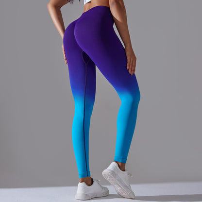 Amazon new seamless gradient yoga running fitness pants skinny hip raise sports pants quick-drying yoga pants