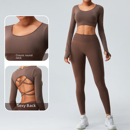 New European and American quick-drying seamless long sleeve yoga wear women's cross back yoga jacket running sports workout clothes