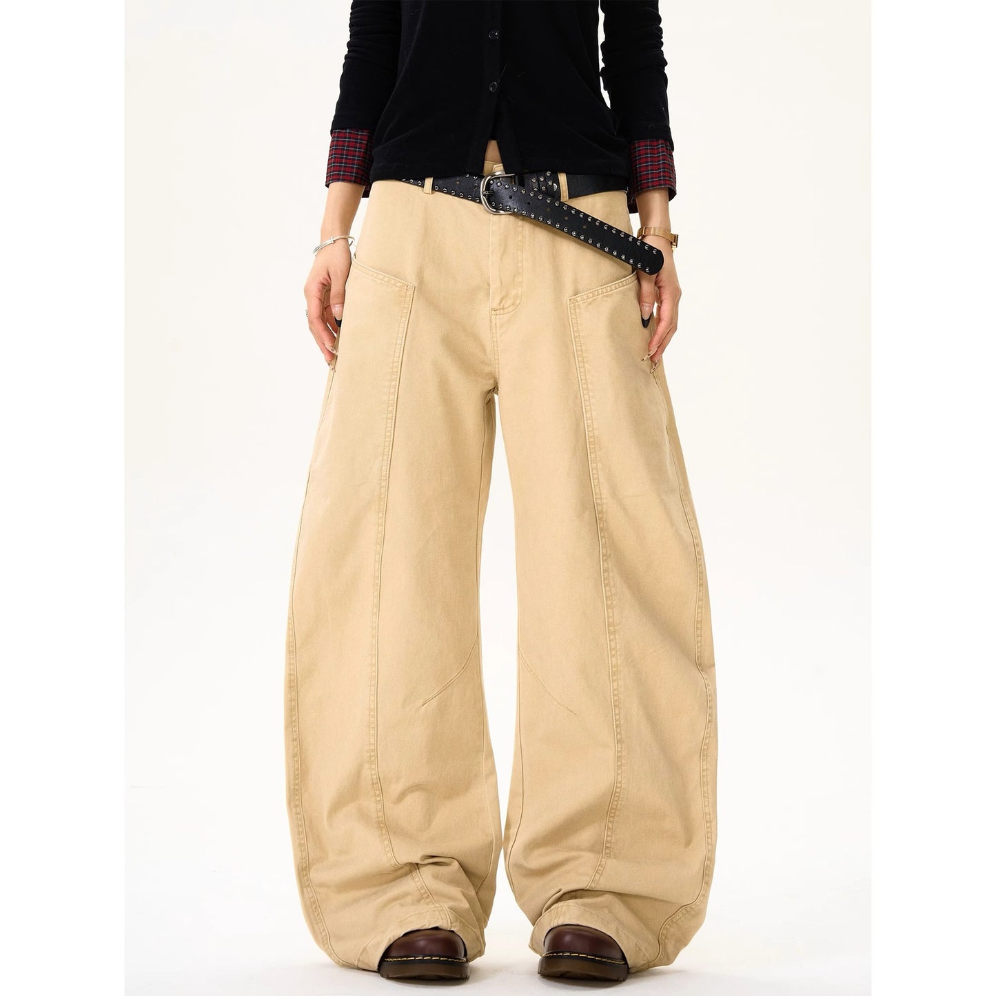 Stitching deconstruction design sense machete workwear casual pants women's summer new American retro loose wide-leg pants