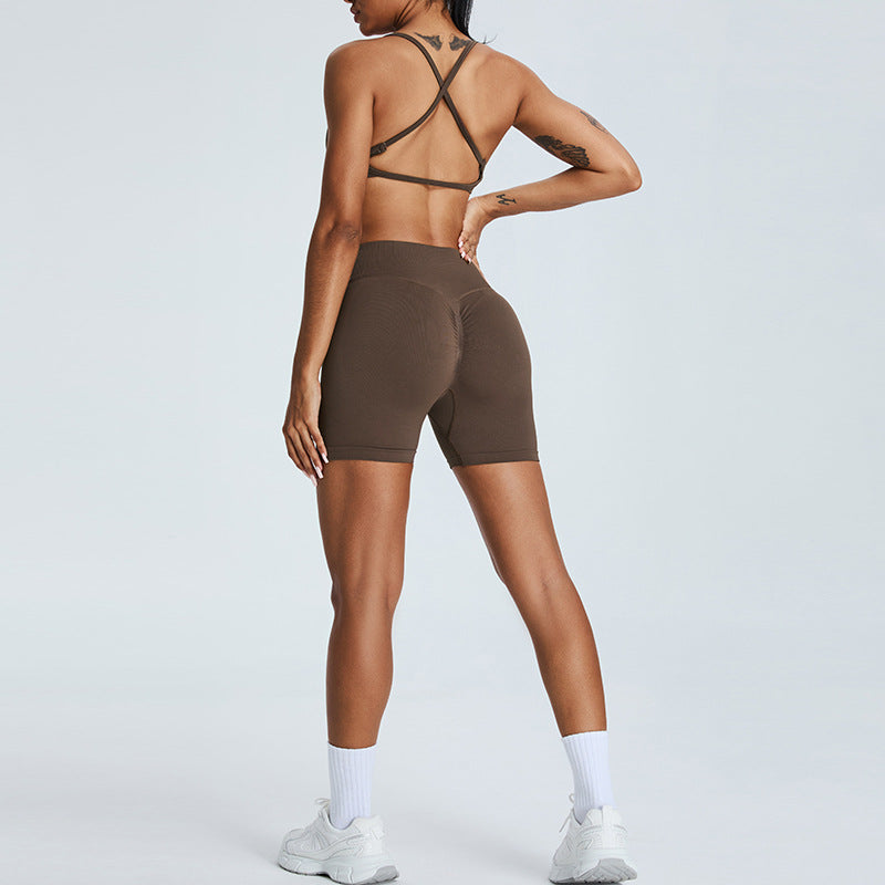 Cross-border seamless yoga clothes suit women Peach Hip Raise yoga shorts dopamine girl exercise workout outfit suit