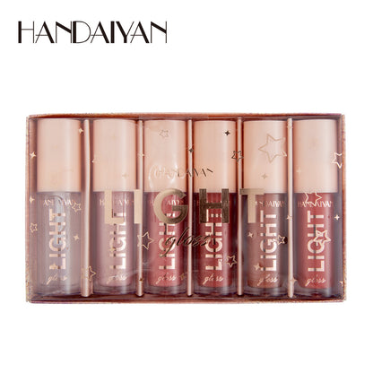 Cross-Border 6 pieces lip gloss suit gift box mirror water light liquid lipstick paint glass lip gloss handaiyan makeup