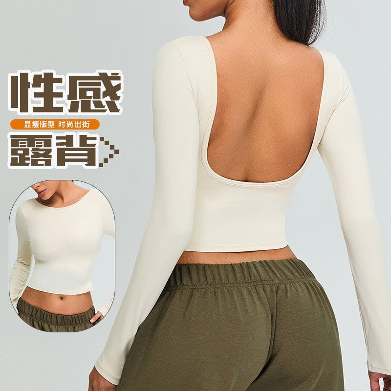 Long Sleeve yoga wear women's bare back fitness T-shirt beauty back yoga jacket outdoor sports running quick-drying sportswear