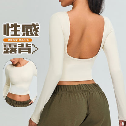 Long Sleeve yoga wear women's bare back fitness T-shirt beauty back yoga jacket outdoor sports running quick-drying sportswear