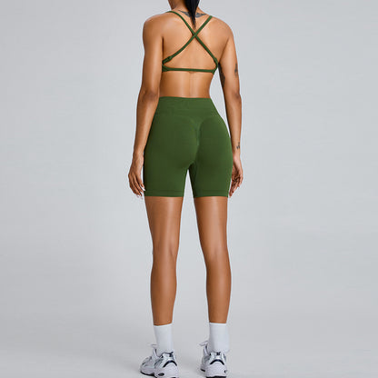 Cross-border seamless yoga clothes suit women Peach Hip Raise yoga shorts dopamine girl exercise workout outfit suit