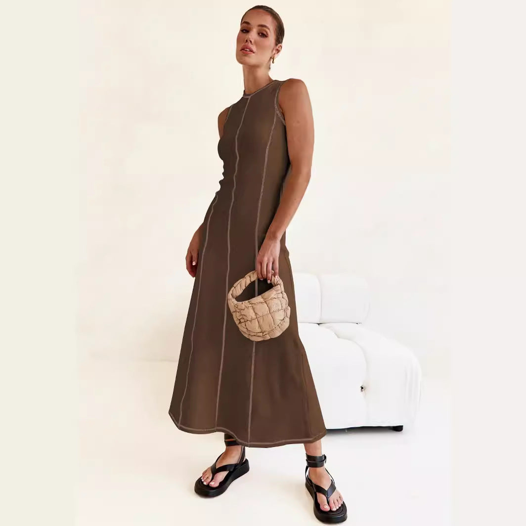 Cross-border high-grade casual sleeveless vest dress European and American y2g women's new contrasting color thread dress summer