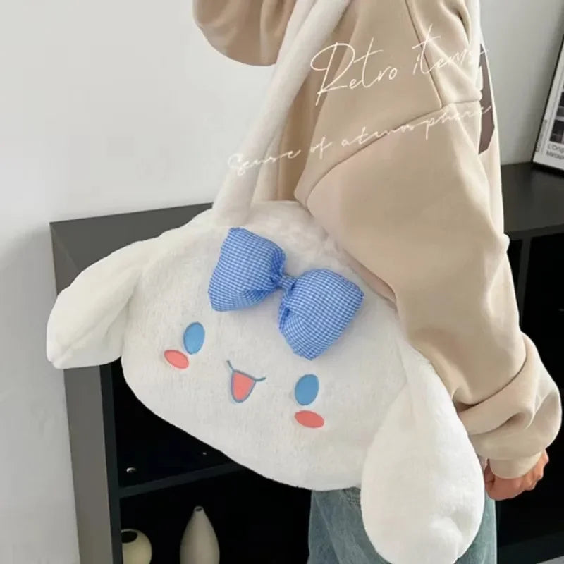 Kawaii Sanrio Plush Bag Cut Kuromi Cinnamoroll My Melody Backpack Shoulder Bag Tote Makeup Plushie Large Handbag Gift Girls