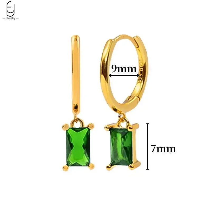 925 Sterling Silver Needle Green Zircon Gold Earrings Heart Hoop Earrings for Women Delicate Stud Earrings Luxury Jewelry Gifts