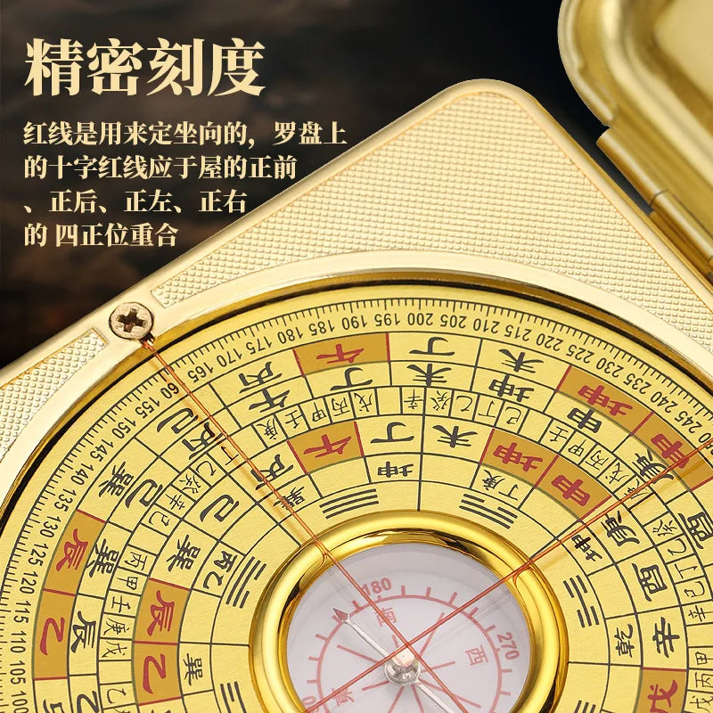 Feng Shui Compass Pure Copper Compass Flip Compass Alloy Box Luogeng  Supplies