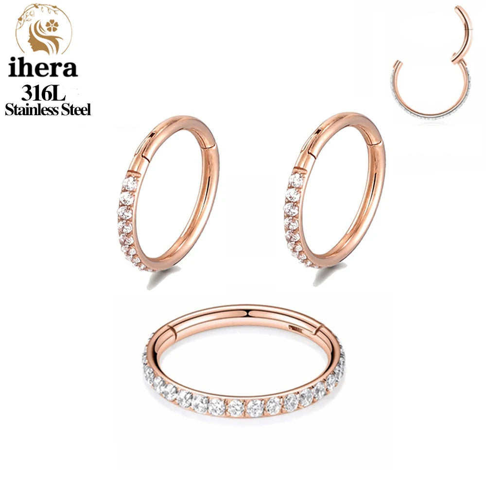 1/10/50PCS Stainless Steel Zircon Hinged Segment Nose Septum Clicker Ring Round Earrings Hoops Ear Tragus Helix Piercing Jewelry
