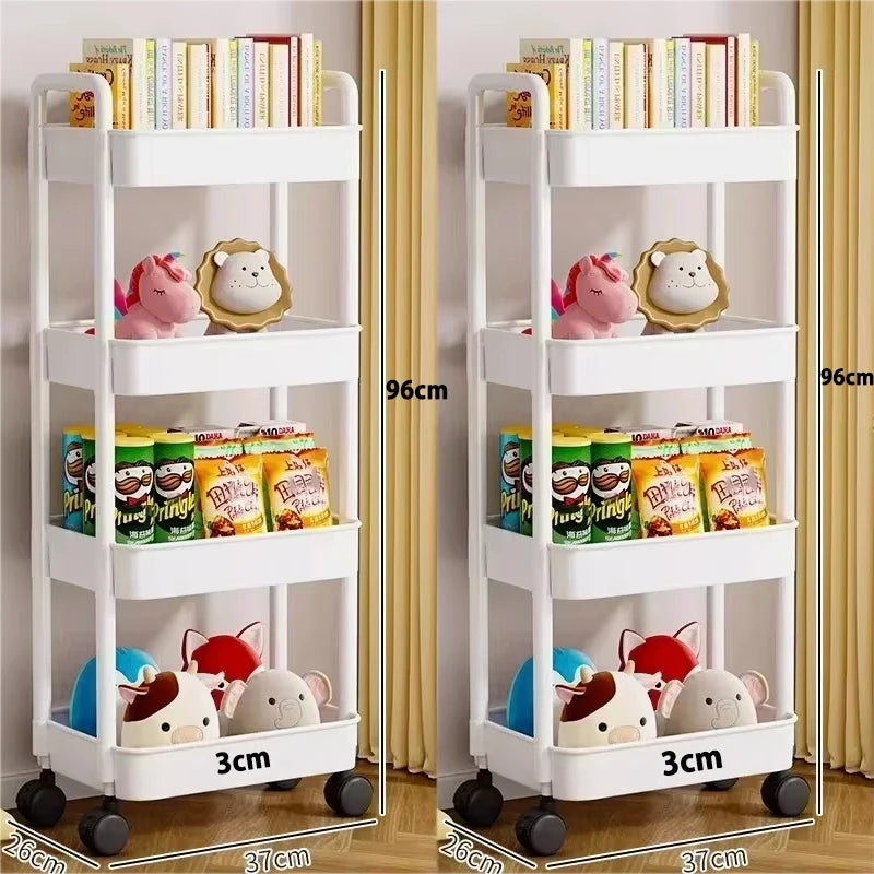 Bookshelf Storage Trolley Mobile Kitchen Organizer Cart With Wheels Multi-Layer Bathroom Shelves Household Snacks Storage Rack