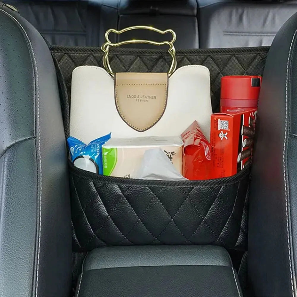 Car Middle Seat Storage Net Large Capacity Leather Bag Seat Back Storage Bag Car Chair Back Supplies Storage Goods Hanging Bag