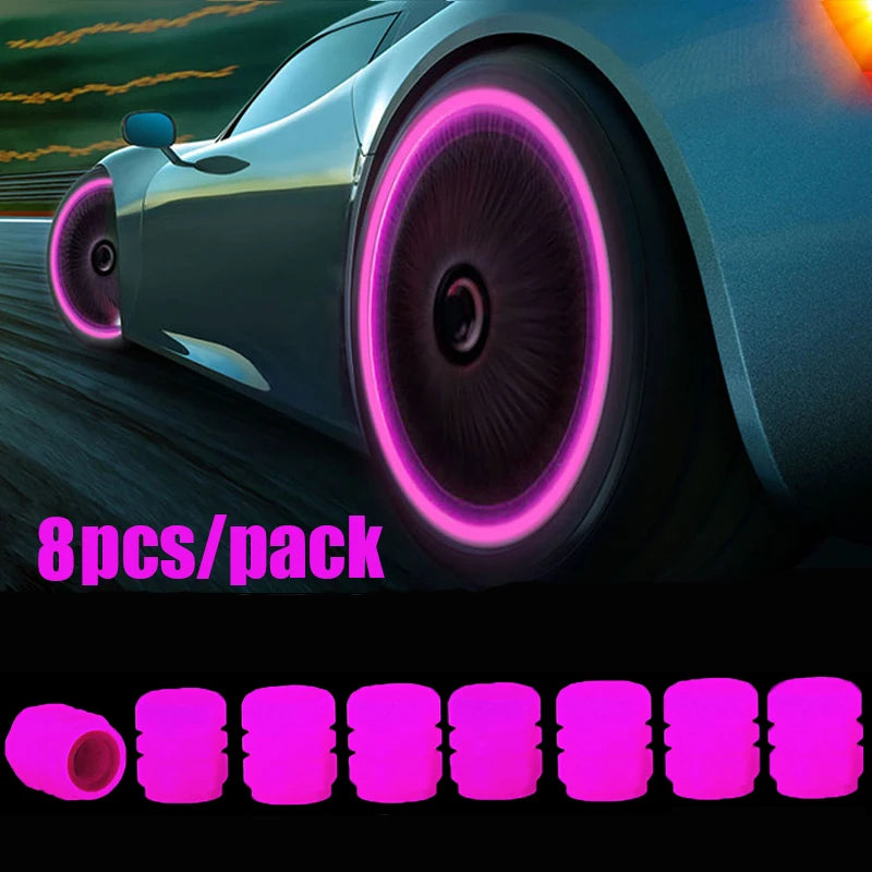 Luminous Car Tire Valve Cap Fluorescent Night Glowing Decor Motorcycle Bike Wheel Nozzle Dustproof Tyre Valve Stem Caps