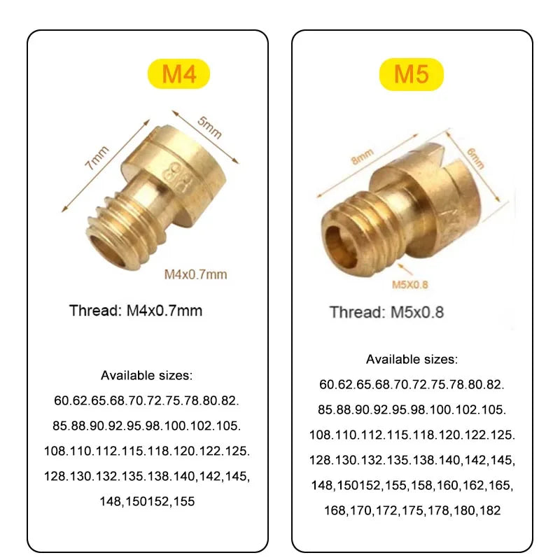 Pack of 10 Pieces 4mm 5mm Main Jet M4 M5 for GY6 50cc 139QMB PZ19 Keihin OKO KOSO PWK Mikuni Keihin Carburetor