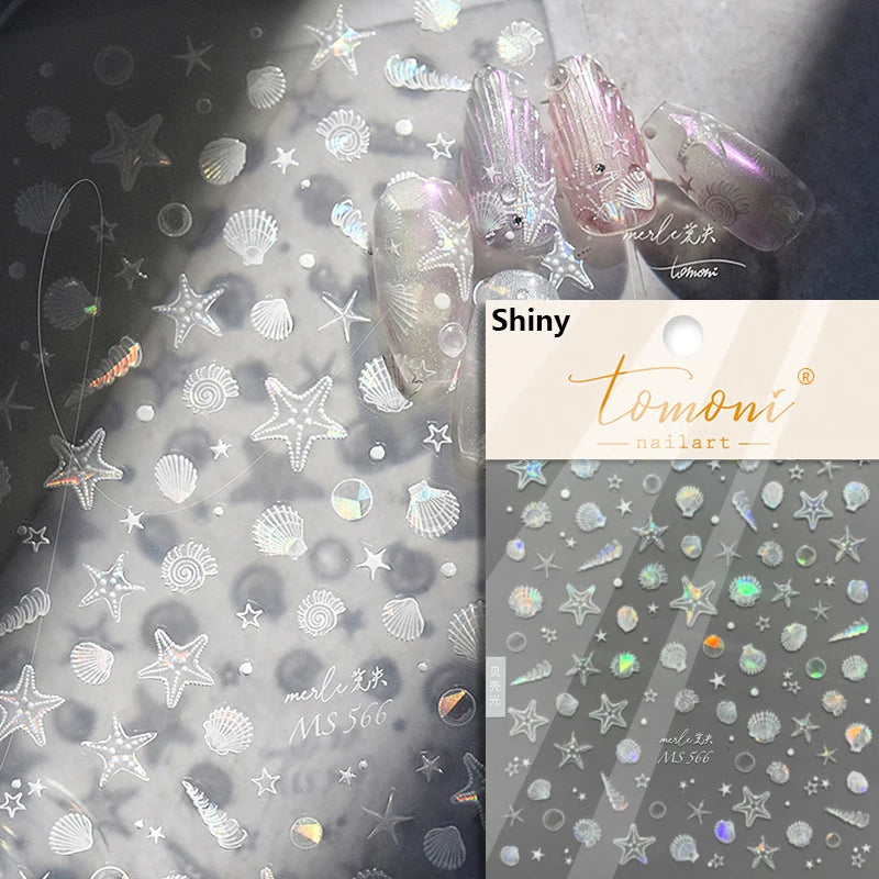 Summer Beach Ocean Shell Starfish Clams Conch Stars Sea Bubble Seasnail Soft Relief Decoration Nail Art Stickers Manicure Decals