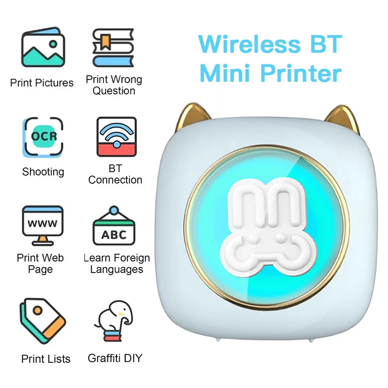 ZWN Portable Bluetooth Mini Printer Mobile Phone Photo Title Note Print Pocket Student Error Label Printer for Children's Gifts