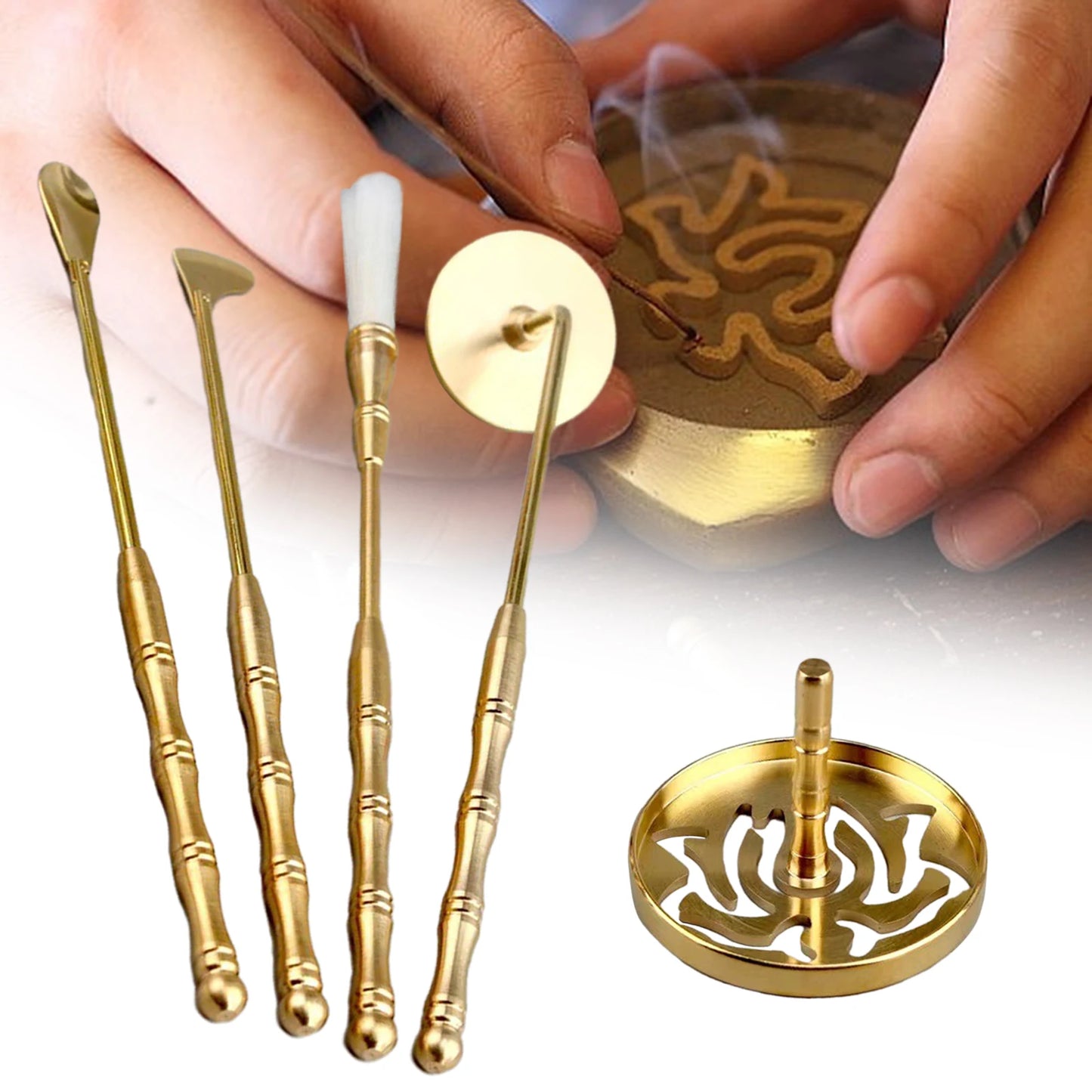 5Pcs Incense Making Set Chinese Incense Ceremony Set for Holidays Party Incense Making Set Brass Incense Tool Set