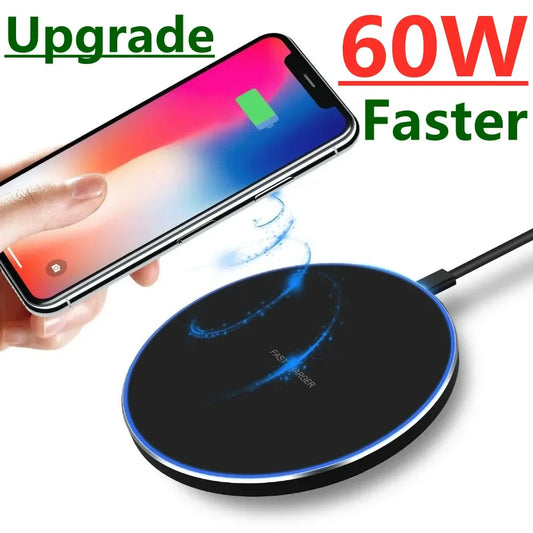 60W Wireless Charger Pad for iPhone 15 14 13 12 11 Pro Max X Samsung Xiaomi Phone  Chargers Induction Fast Charging Dock Station