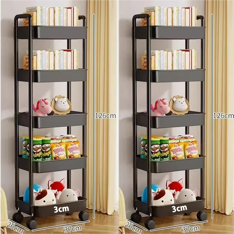 Bookshelf Storage Trolley Mobile Kitchen Organizer Cart With Wheels Multi-Layer Bathroom Shelves Household Snacks Storage Rack