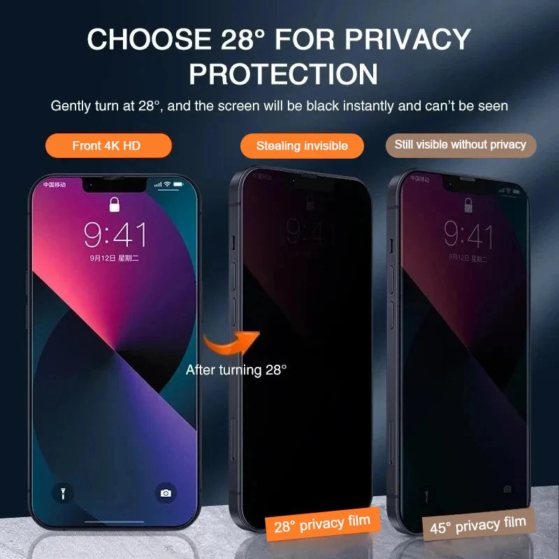 1-4Pcs Anti-spy Tempered Glass for IPhone 15 14 13 12 11Pro Max Full Cover Privacy Screen Protector For iPhone X XS Max XR Glass