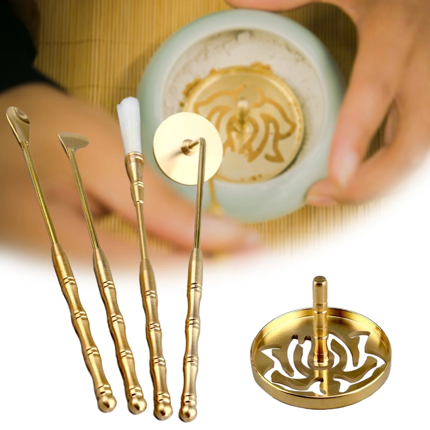 5Pcs Incense Making Set Chinese Incense Ceremony Set for Holidays Party Incense Making Set Brass Incense Tool Set