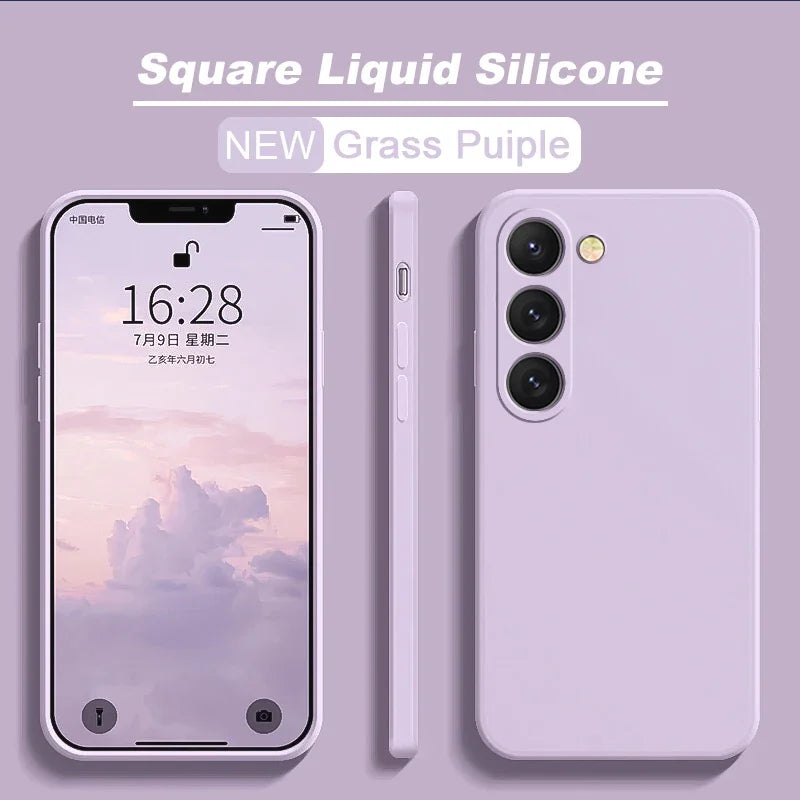 New Square Liquid Silicone Case For Samsung Galaxy S24 S23 S22 S21 S20 Ultra Plus FE A54 A53 A52 A73 5G 4G Shockproof Soft Cover