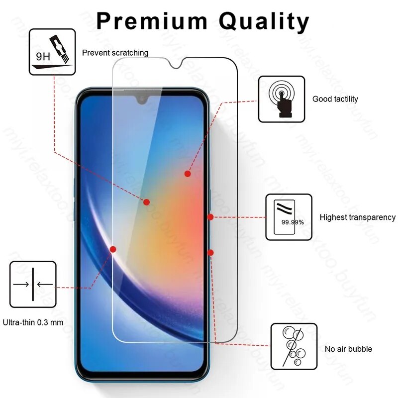 2PCS Full Tempered Glass For Samsung Galaxy A34 A 34 5G 2023 A346B 6.6" 9H Screen Protector Explosion-Proof HD Film Guard Cover