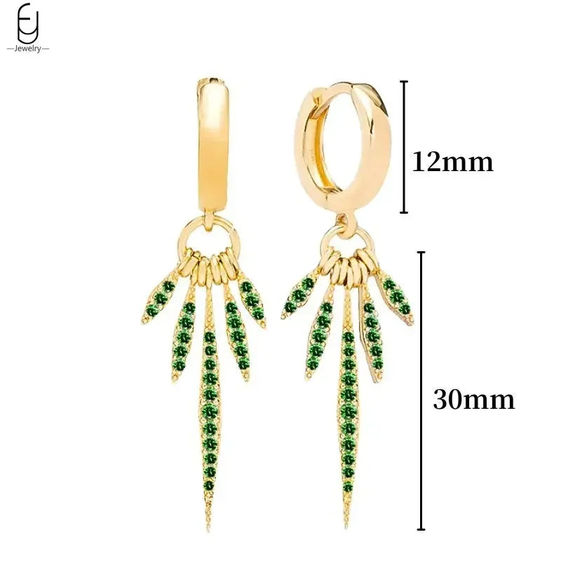 925 Sterling Silver Needle Green Zircon Gold Earrings Heart Hoop Earrings for Women Delicate Stud Earrings Luxury Jewelry Gifts