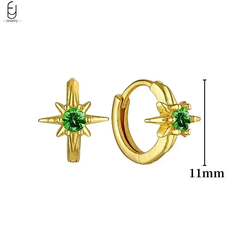 925 Sterling Silver Needle Green Zircon Gold Earrings Heart Hoop Earrings for Women Delicate Stud Earrings Luxury Jewelry Gifts