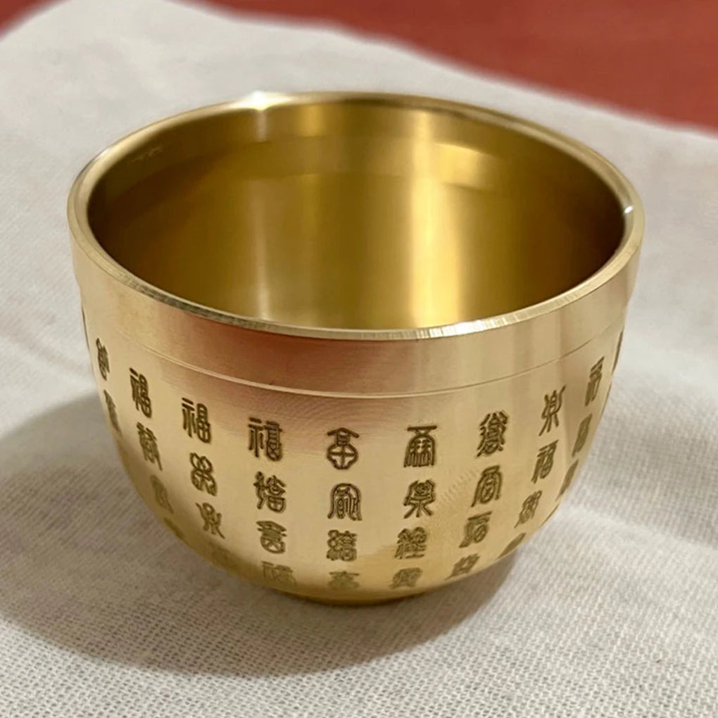 Gold Feng Shui Hundred Blessings Bowl Fine Workmanship Meaningful Gifts Copper Materials Exquisite