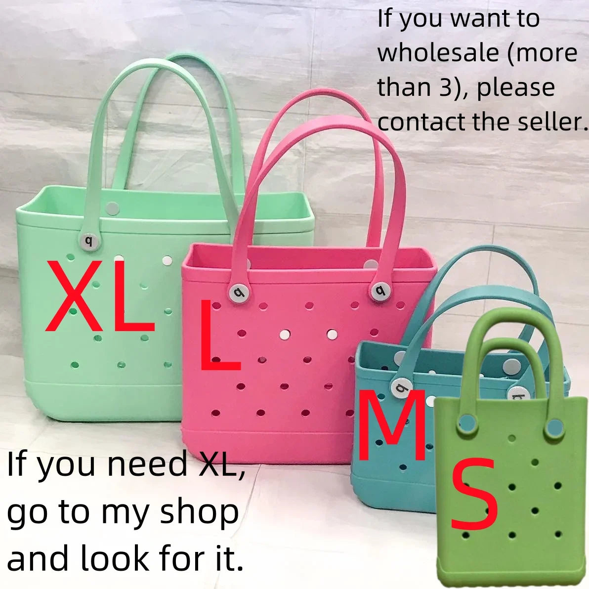 Large Boggs Beach Bag Summer EVA Beach Basket Women Picnic Tote Bag Holes Waterproof Handbag Pouch Shopping Shoulder Bag