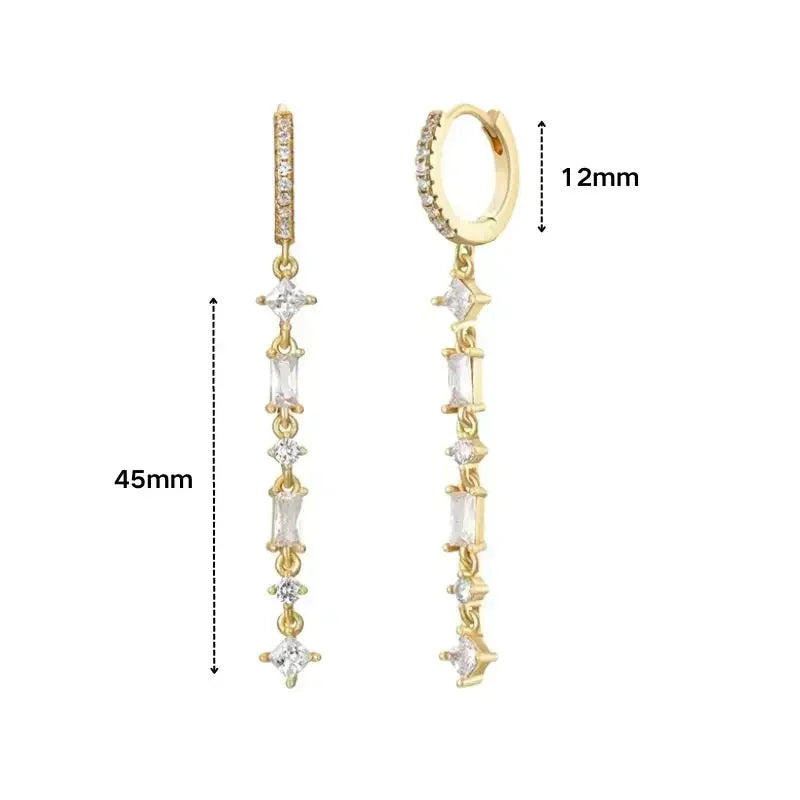 Women's 925 Sterling Silver Ear Needle Crystal Zircon Water Droplets Stud Hoop Gold Huggie Earrings Premium Luxury Party Jewelry