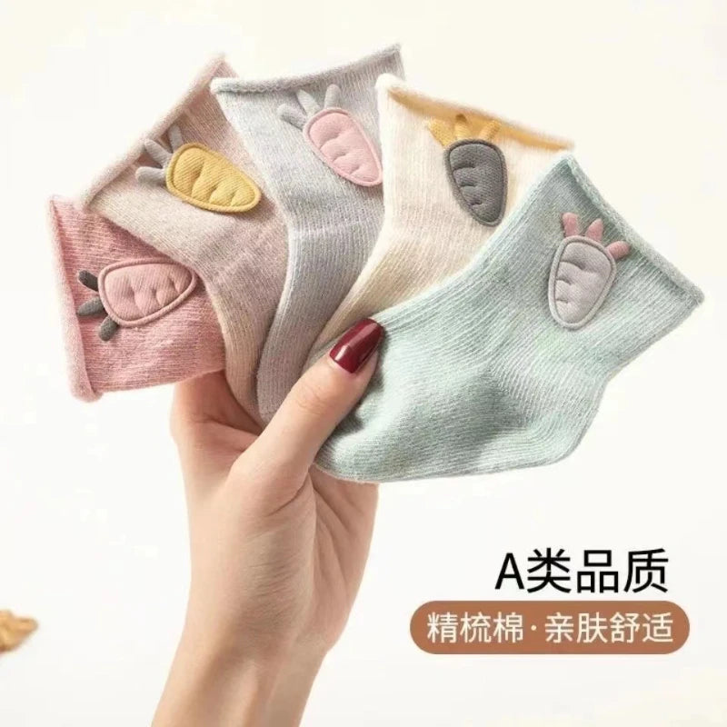 Baby Socks Autumn and Winter Combed Cotton Cartoon Accessories Baby Socks Cute Radish Head Cloth Label Loose Mouth Baby Socks