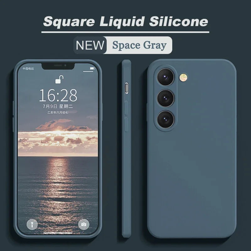 New Square Liquid Silicone Case For Samsung Galaxy S24 S23 S22 S21 S20 Ultra Plus FE A54 A53 A52 A73 5G 4G Shockproof Soft Cover